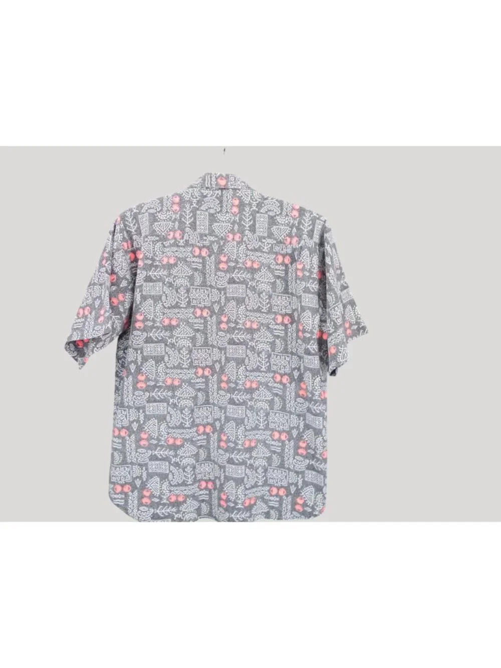 Vintage 80s Mens Shah Safari Gray Pink Hieroglyphs Button Shirt Size XL Abstract - Picture 10 of 11